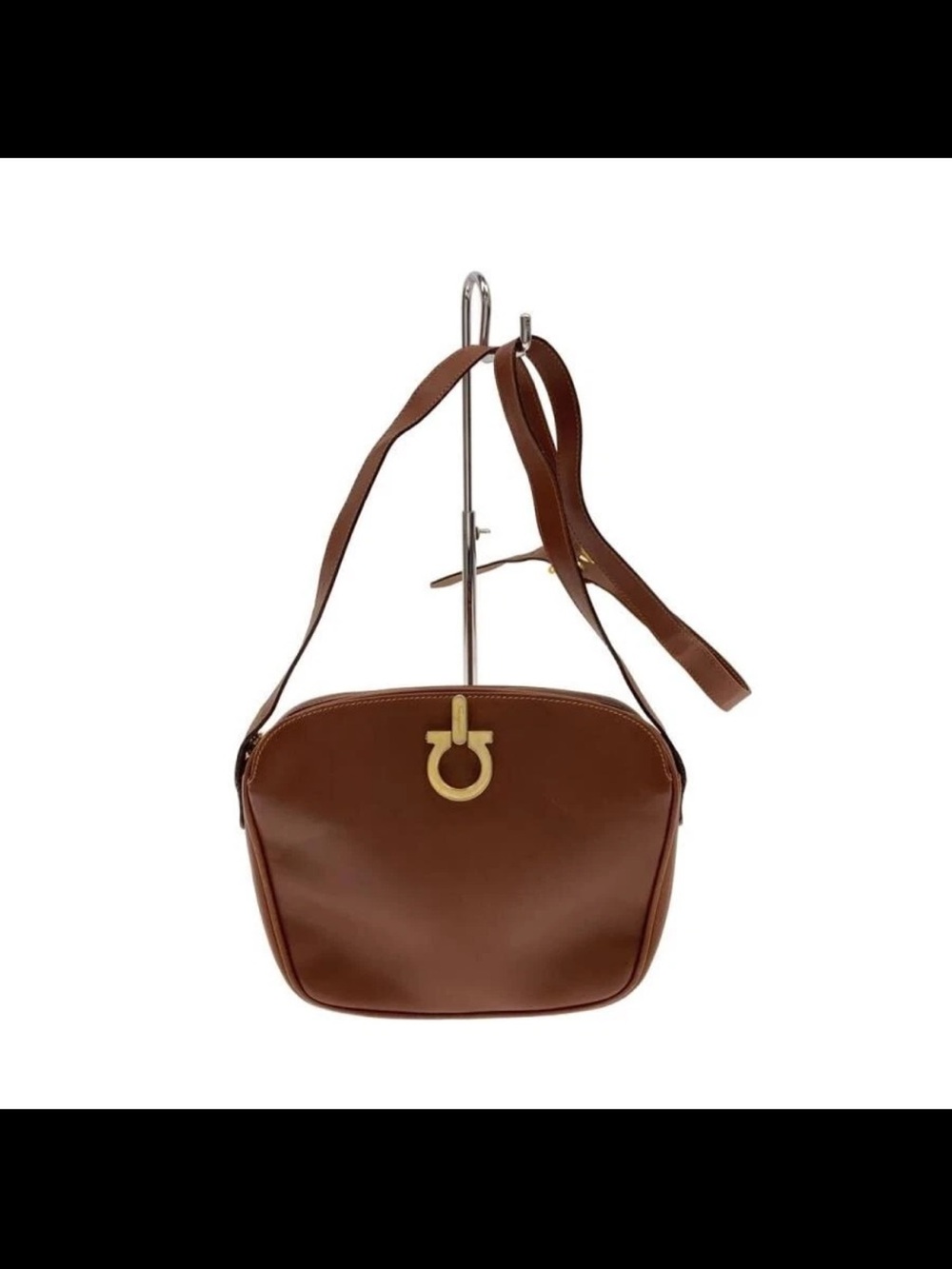 Salvatore Ferragamo Brown Leather Crossbody with Gold Gancini